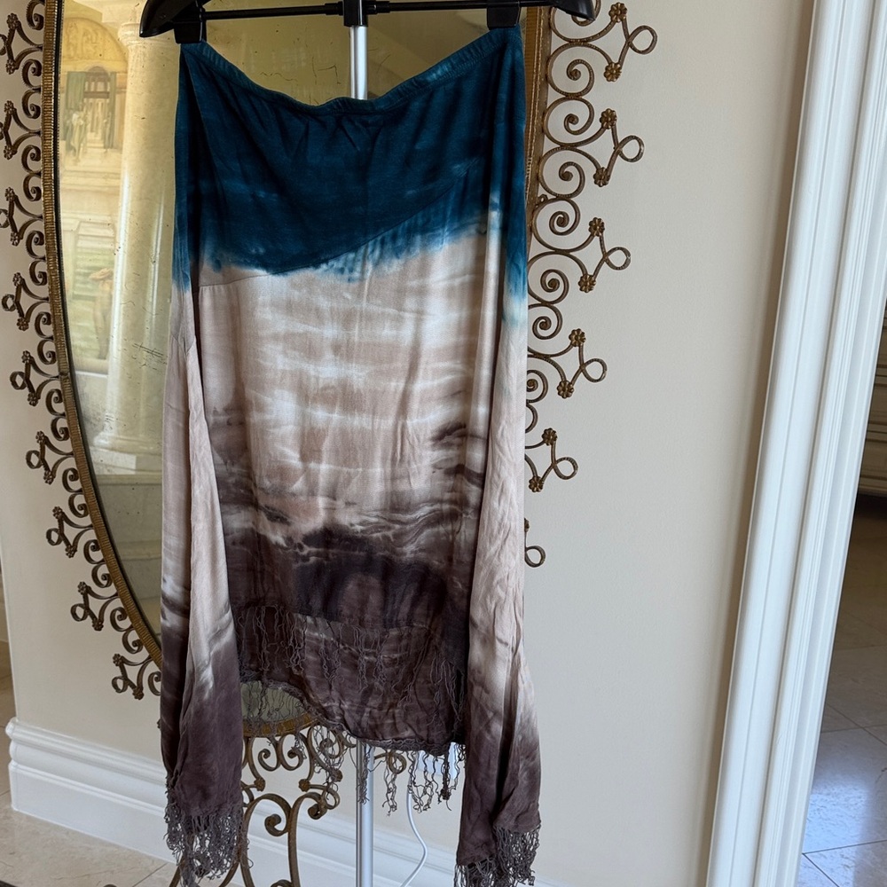 Hand-Dyed Ombre Skirt— Blue, Cream & Brown